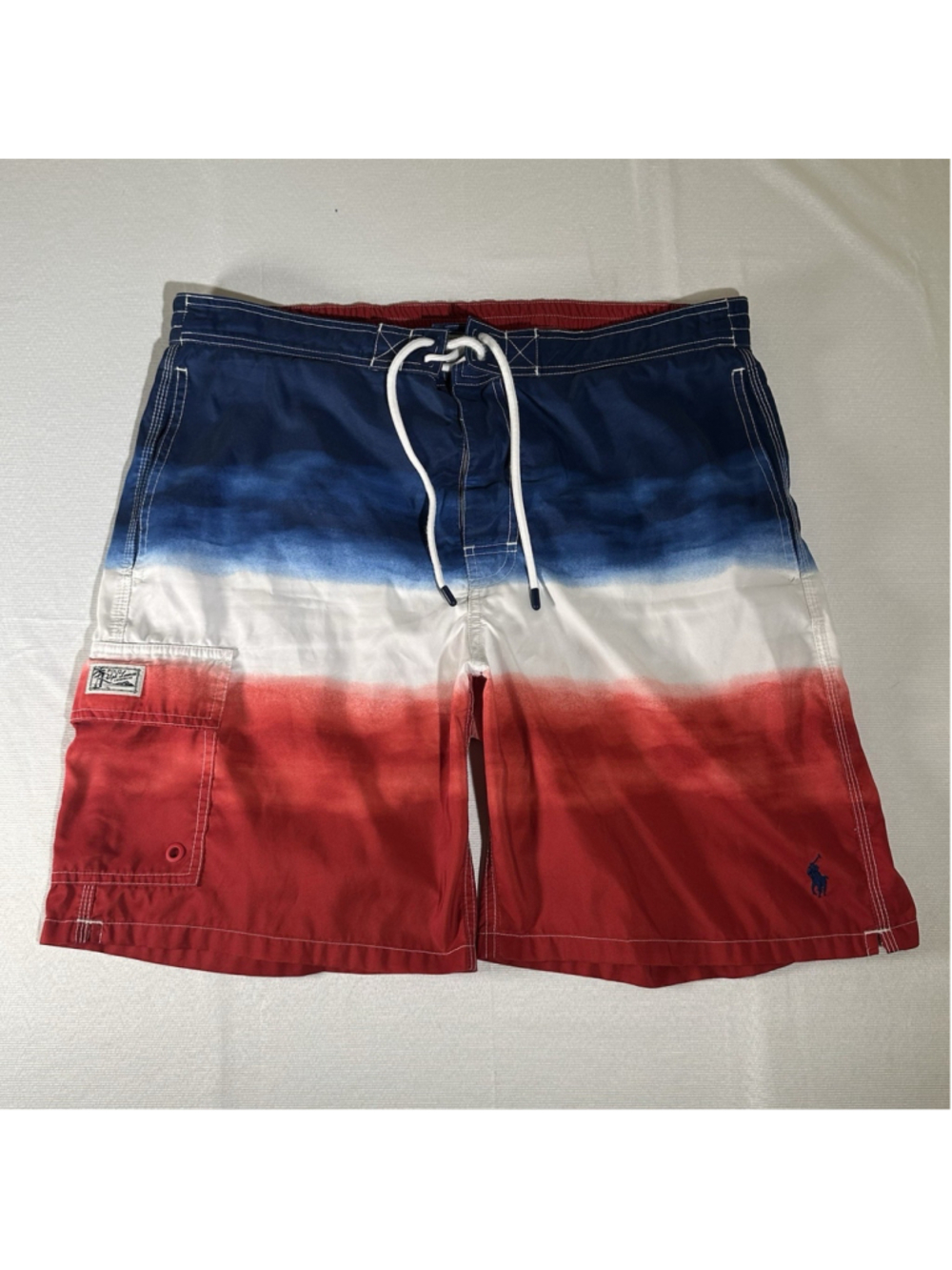 Men's RALPH LAUREN America Red White Blue Swimsuit Swim Trunks Size Large